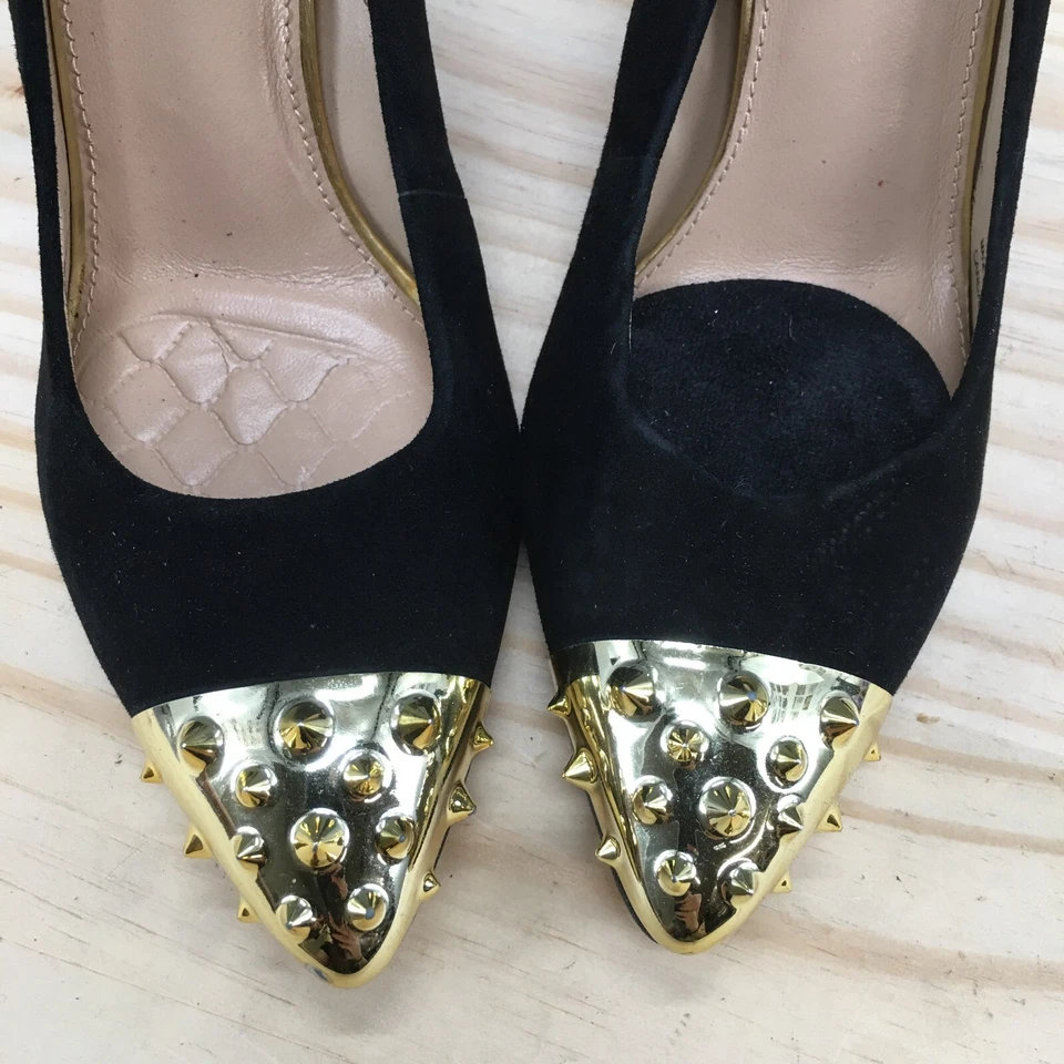 Zapatos de tacón Antonio Melani para mujer 6M Candace con tachuelas sin cordones en punta de gamuza negra Foto 3 de 4