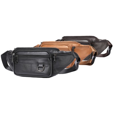Men's Genuine Leather Waist Pack Fanny Pack Belt Bag Multi-Pocket Travel 