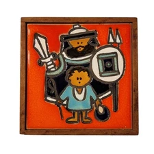 Vtg DAVID & GOLIATH EIN REB Art Ceramic Tile by ARATEN Hand Crafted ISRAEL EUC