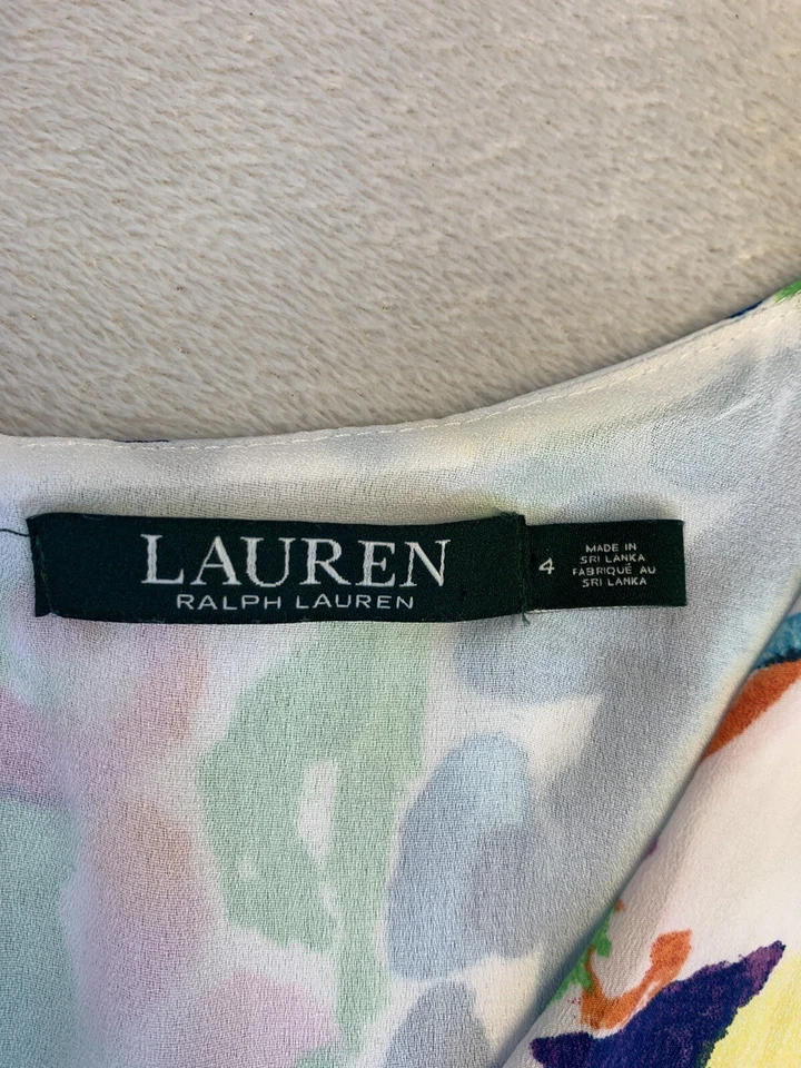 Ralph Lauren Sleeveless Dress sz 4 Paisely Cross Over V-Neck Wrap Skirt Lined - Image 3 of 4