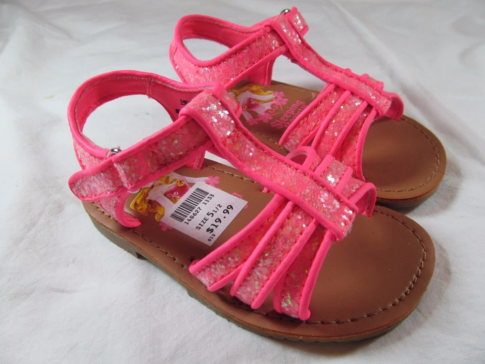 Sandálias rosa quente tamanho 5 1/2 criança nova com etiquetas para meninas Disney Princess Sleep Beauty - Imagem 3 de 4