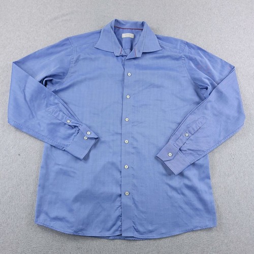 Eton Shirt Mens 17.5 44 Blue Slim Long Sleeve Cutaway Collar Contemporary Button