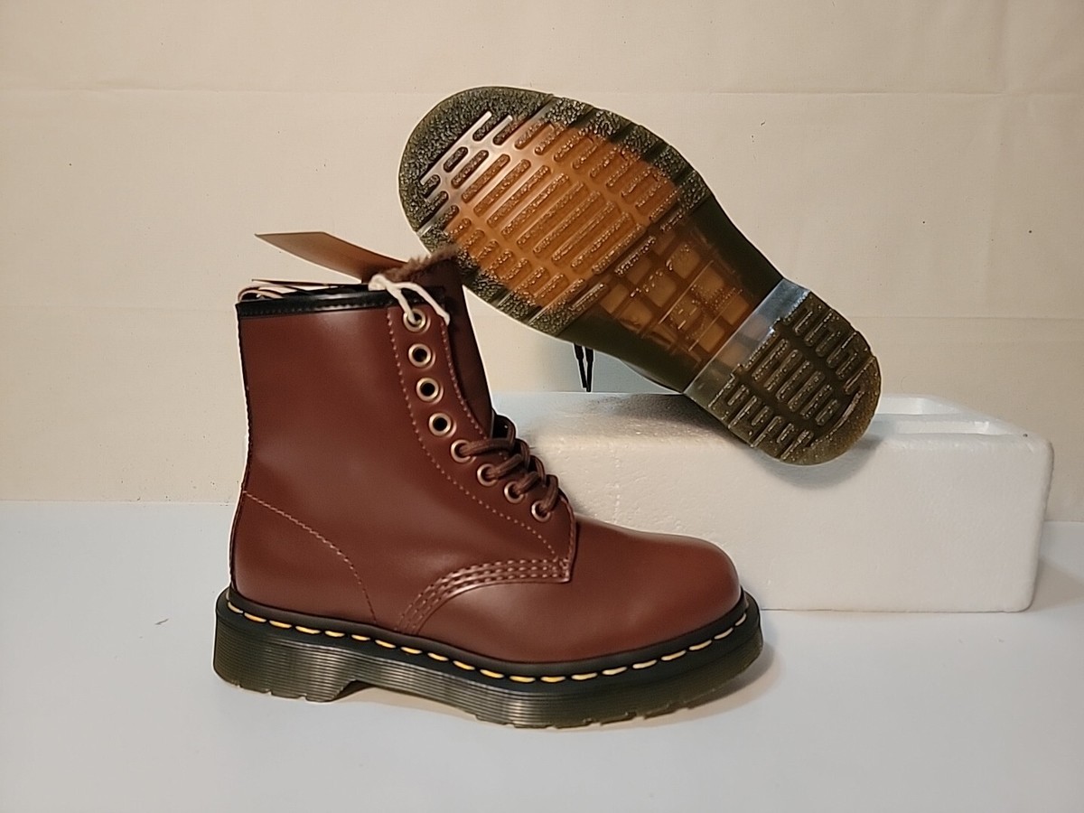 MARTENS WOMEN'S BROWN VEGAN FUR LINED WINTER BOOTS SIZE: