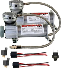 airmaxxx Pewter 400 Dual Compressors w/150-180 Switch Hoses Relays Air Ride