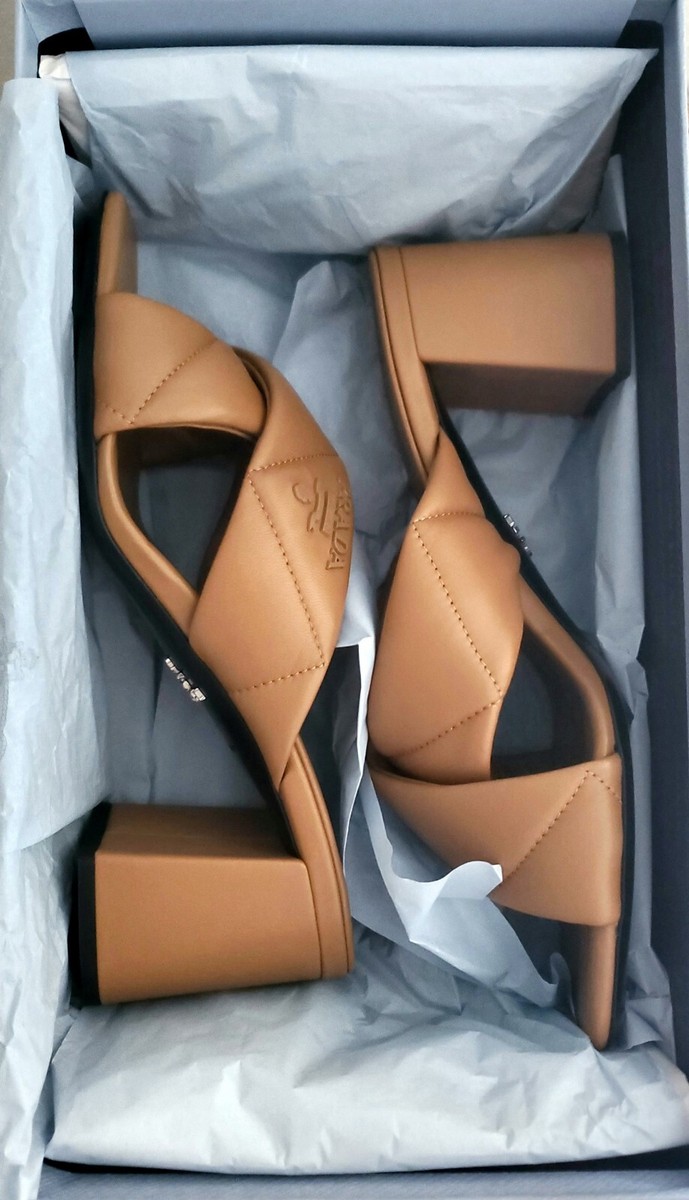 🔥$1,120🔥PRADA Caramel Criss Cross Leather Sandal, 65mm