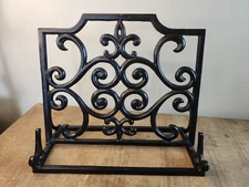 Cast Iron Cookbook Stand Recipe Book Holder Heavy Black Metal Decorative Scroll
