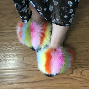 multicolor fur slides