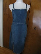 Guess womenโs blue denim overalls inspired cotton dress New