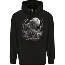 Image of Grim Reaper With a Full Moon and Skulls Mens Womens Kids Unisex