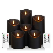 Flameless Flickering Candles with Remote Timer Set of 6 Led Black Battery Ope...