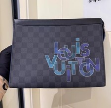 Louis Vuitton Pochette Voyage MM Damier Graphite Blue Gradient Logo Clutch Bag
