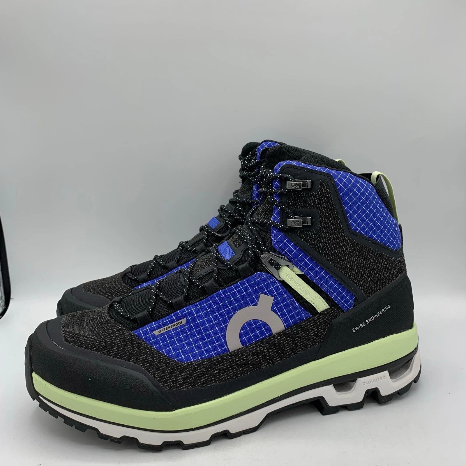 On Cloudalpine Waterproof Boots Womens Size 8 Blue Black Hiking Trekking Shoes