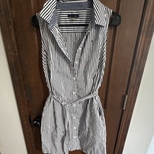 Tommy Hilfiger Women's Navy/White Striped Button-Down Shirt Dress 8 Belted