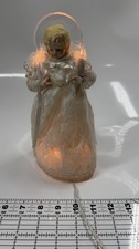 Vintage Christmas Angel Tree Topper W/ HALO Lighted Porcelain Head Lace 9.5"