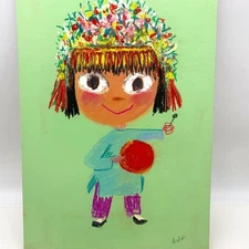FLOWER FESTIVAL Rosalind Welcher signed original art c1960s-70s Panda Prints Inc