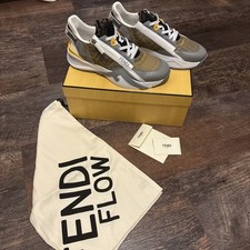 TAGLIA 9 EU 43 Grigio Giallo FENDI FLOW Sneakers Scarpe da Ginnastica Zip Sacchetti Antipolvere Scatola ORIGINALE