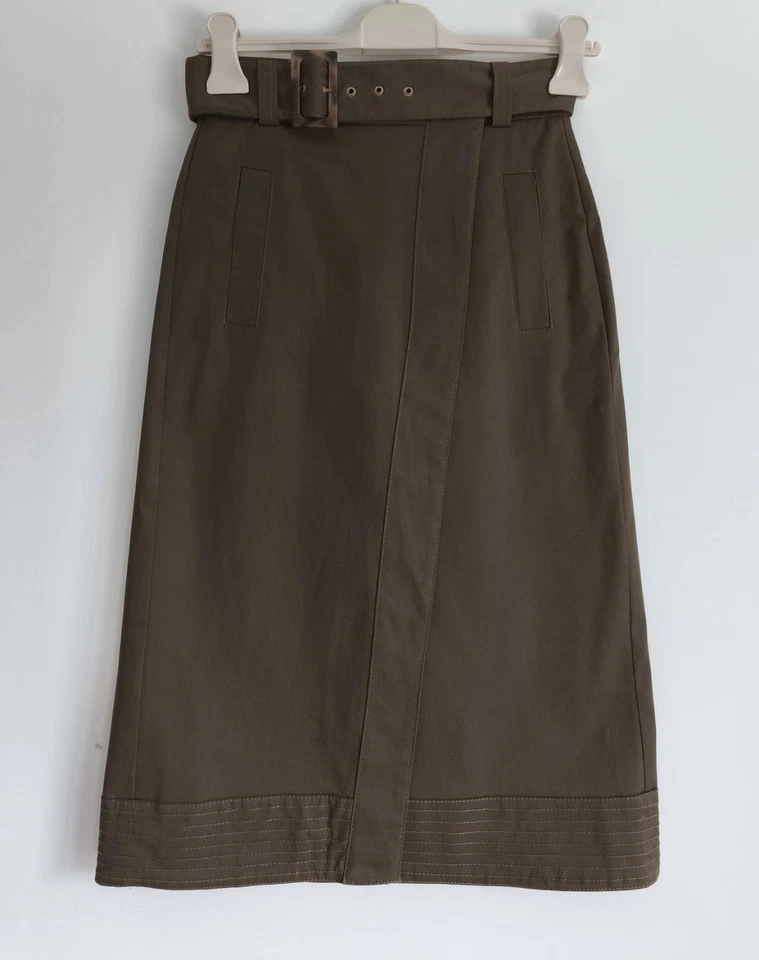 Massimo Dutti Brown/Khaki Pencil Denim Midi Skirt with Pockets and Belt_UK8 EU36 - Image 3 of 4