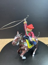 Vintage Western Cowboy on Horse With Whip Lasso Tin Toy Wind Up