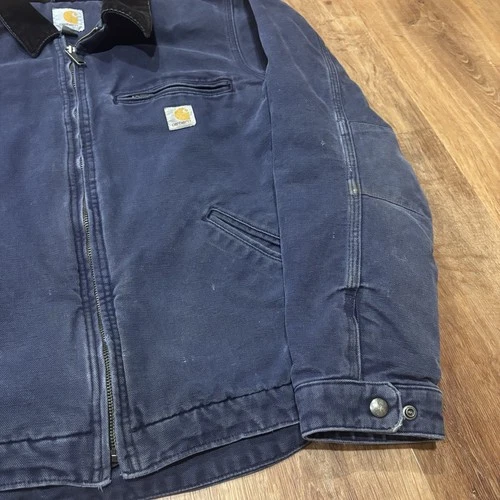 Vintage Carhartt Detroit Jacket Mens Medium Blanket Lined Faded Blue Distressed image 8