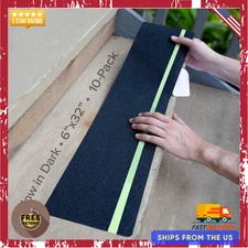 Anti Slip Traction Tread Glow in Dark Stripe 6x32in Outdoor Stair Tape 10pcs Set