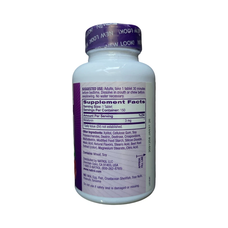 Natrol Melatonina Disolución Rápida 3 mg, 150 Comprimidos Disolución, Fresa Exp 01/26 Foto 2 de 2