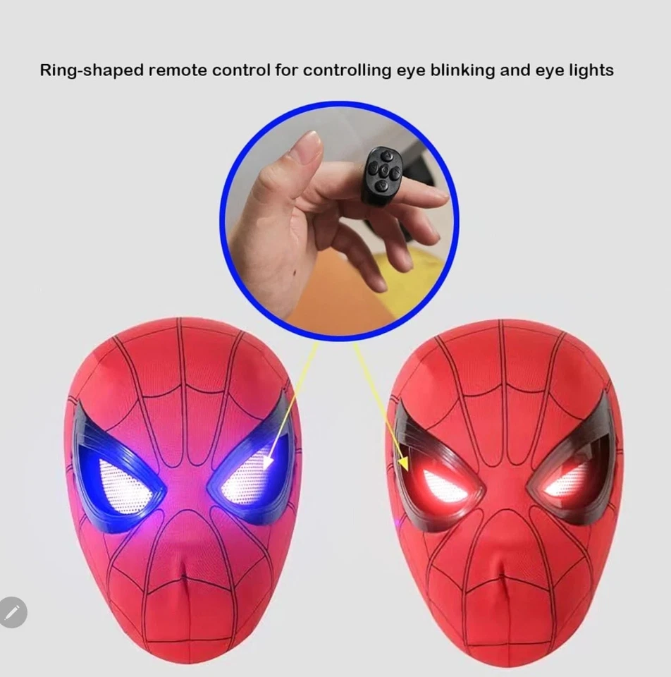 Spider-Man Mask Moving Eyes Cosplay Props Remote Control Ring - Image 4 of 4