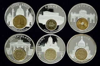 6x "Das Geld Europas" Medaille: Frankreich Finnland Griechenland Österreich etc.