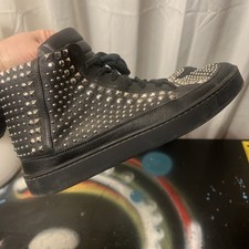 SCARPE SNEAKERS GUCCI ITALIA VINTAGE PELLE NERA ALTE BORCHIE UOMO 7,5 G