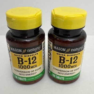 2 X Vitamin B-12 Quick Dissolve 1000 Mcg 100 Tabs By Mason Natural - Exp 5/27