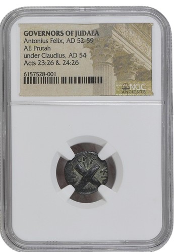 Antonius Felix - Roman Prefect of Judaea (52-59 CE) - Ancient Bronze Prutah, NGC - 第 1/3 張圖片
