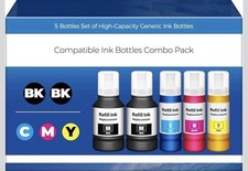 Ink Refill Bottles ET-2850 ET-3760 ET-3850 5 Pack for ET 2850 ET3850 4850