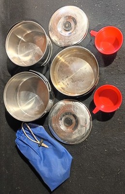 Vintage 2 Person Portable CAMPING COOK SET Outdoor Travel Cooking Pots Pans Kit