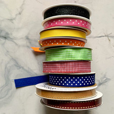 Mixed Brands Ribbon Spool Lot, Grosgrain/Satin, 3/8"-5/8", Glitter Prints