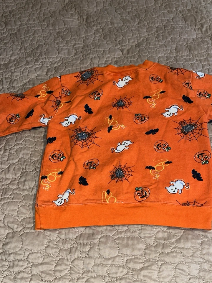 Unisex Halloween Sweatshirt 5t Orange Pumpkin Bats Spiders Under Costume Layer - Image 2 of 4