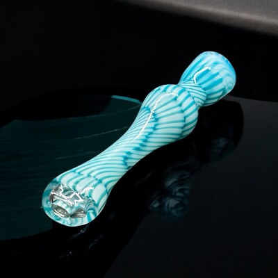 Turquoise Swirl Hand-Blown Glass Chillum Pipe   3.5  3.8  | Made in USA | 1 Item