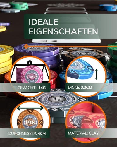  25 Clay Pokerchips Tony für Pokerset Wert 1000-14g 4cm Durchmesser Farbe Gelb… - Bild 5 von 6