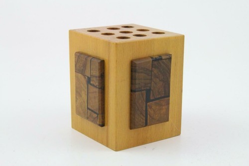 Vintage MCM Brutalsit Holzblockwürfel Bleistifthalter mit eingebautem Schärfer - Bild 7 von 7