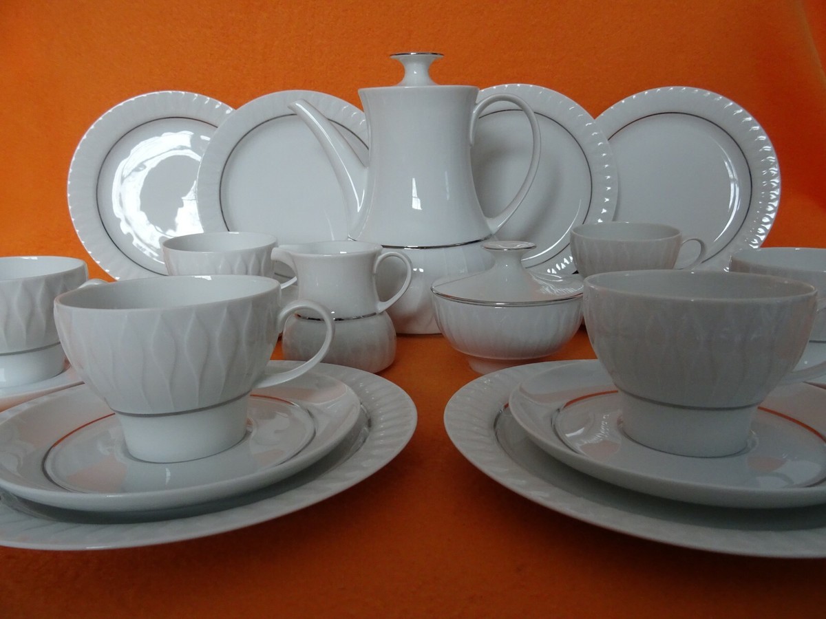 Thomas Porzellan Lanzette weiß Platinrand Kaffeeservice für 6 Personen 21 tlg