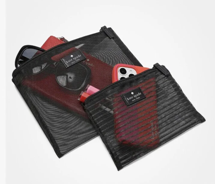 New Kate Spade Mesh Pouches 2 Pouches Black