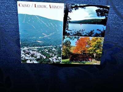 SAMMLERPOSTKARTE GLANZ MEHRANSICHT OKEMO VERMONT + WILLIAM PIPER BRIEFMARKE 1993