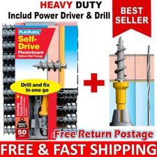 Heavy Duty Self Drive Plasterboard Hollow Wall Fixing Includ Power Driver&Drill