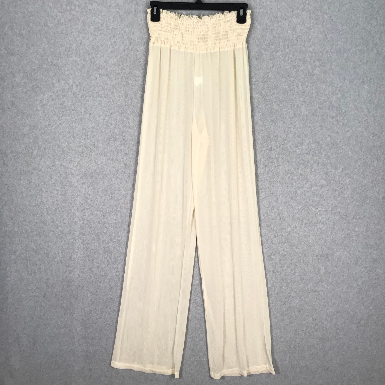 Cover Up Pants Womens XL Cream Mesh Sheer Wide Leg Flowy Coastal Cruise Resort-image