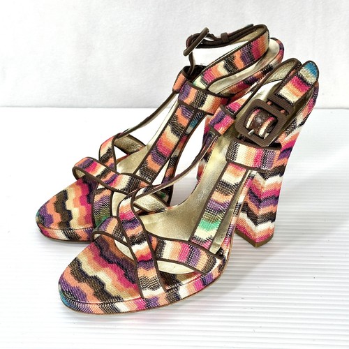 Missoni scarpe tacco sandali tessuto righe chevron tg 40/US 10 plateau - Foto 1 di 11
