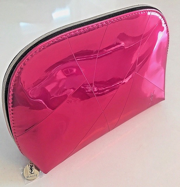 YSL Yves Saint Laurent Bright Pink Metalic Pouch Makeup Cosmetic Bag