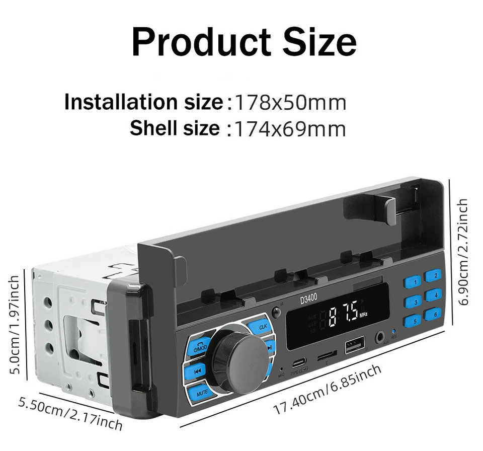 1DIN Car MP3 Player Bluetooth In-Dash Digital Audio USB Positioner Stereo Radio - Image 2 of 4