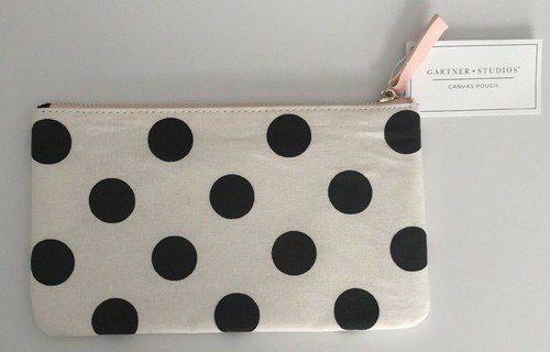 Cosmetic Bag Pouch Black-White Polka Dot Make Up Travel Size Zip Top Canvas NEW - Picture 12 of 12