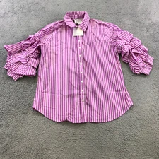 The Shirt by Rochelle Behrens Top Womens Large Button Up Ruffle Pink Stripe