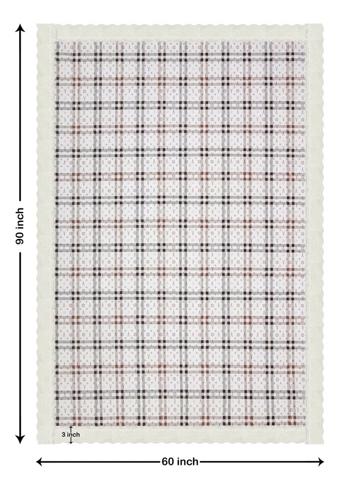White & Brown Checked 6 Seater Dining Table Cover 60X 90 inch US - Image 4 of 4