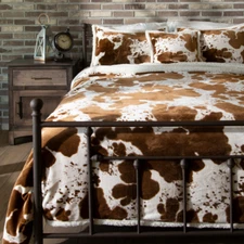 Cowhide Sherpa Plush Lodge Fleece Blanket - 3 Piece Set