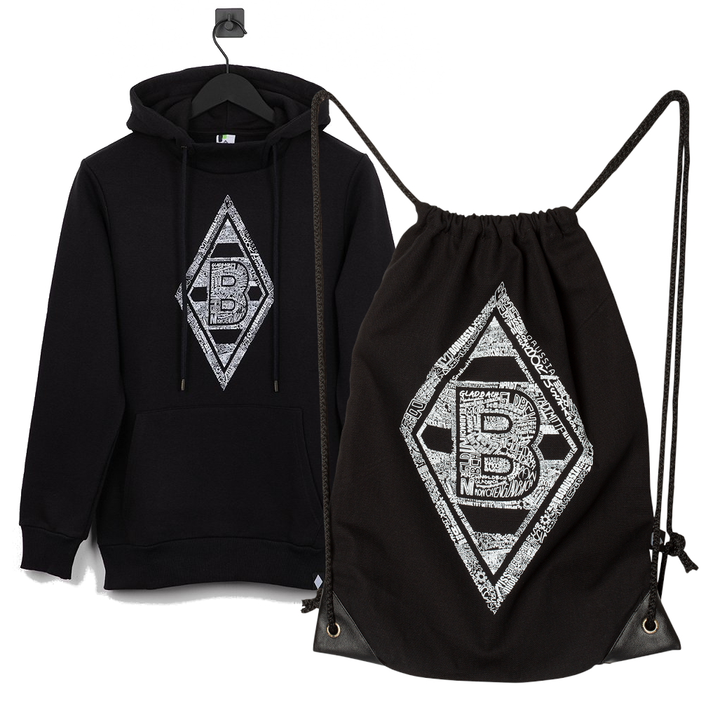 Felpa Con Cappuccio Uomo Borussia Mönchengladbach | Stadion Edition | Nero, Taglia S | Tessuto Morbido 280 G/m² | Felpa Sportiva Tifoso